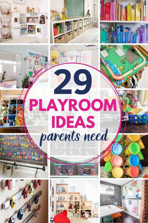 29 Playroom Organization Ideas Every Parent Needs - The Heathered Nest Playroom Organization Trucks, Wall Storage For Playroom, Toy Storing Ideas, Playroom Art Storage, Toddler Art Storage, Ideas For Grandkids Bedroom, Boy Girl Playroom Ideas, Toy Room Wall Ideas, Basement Playroom Organization