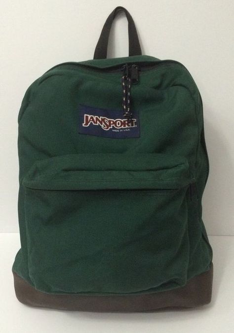 Vintage JanSport USA Backpack Brown Leather Bottom Green Bag #JanSport #Backpack: Grunge Backpack, Png Accessories, Mochila Jansport, Bag Png, Png Polyvore, Moodboard Pngs, Green Backpack, Aesthetic Backpack, Backpack Outfit