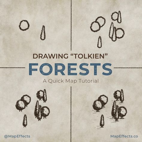 Who doesnt love the classic Middle Earth map from Tolkien’s Lord of the Rings? Here is a quick tutorial on how to draw your own forests in this style on your fantasy map. Be sure to check out all my other map drawing tutorials! #mapeffects #map #fantasy #rpg #cartography #tutorial #howtodraw Draw A Fantasy Map, Fantasy Map Drawing Ideas, Tolkien Map, Map Effects, Map Of Middle Earth, Fantasy Map Maker, Map Drawing, Map Sketch, Fantasy Map Making