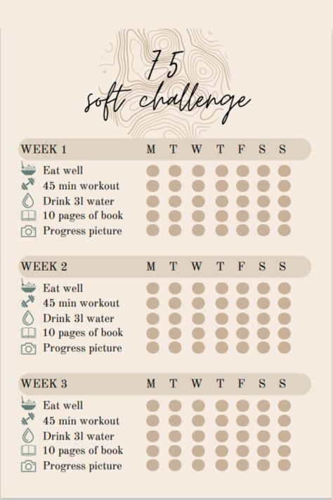 75 Soft Challenge! printable #notabilityplanner #weeklymealplannertemplate #plannerbrand✍️ 75 Soft Challenge Tracker Free, Workout Log Printable, 75 Day Challenge, 75 Soft Challenge Tracker, 45 Min Workout, Habit Tracker Digital, 21 Day Fix Workouts, Weekly Fitness Planner, 75 Soft Challenge