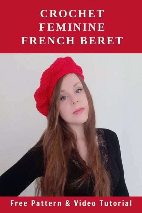 Crochet this lovely and feminine French beret with the free pattern and video tutorial available on my blog. This crochet project is perfect for beginners, and is also very simple to make. Crocheted using 2 strands of yarn held together and a 7 mm crochet hook, this French beret can be crocheted in many different colors. Beret Free Pattern, French Beret Pattern, Crochet Beret Free Pattern, Cottagecore Crochet, Feminine Crochet, Coachella Inspiration, Crochet Christmas Gifts, Crochet Beret, Crocheted Hats