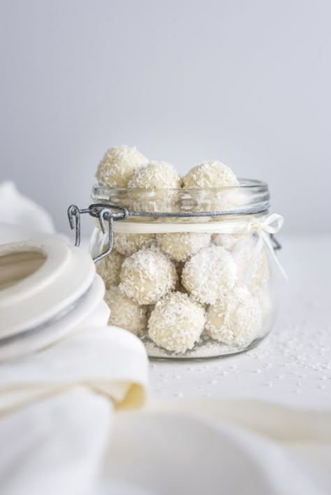 Dairy Free White Chocolate, Protein Truffles, White Chocolate Coconut, Raw Cocoa Butter, White Chocolate Recipes, Vegan White Chocolate, Coconut Protein, White Chocolate Truffles, Sweet Photo