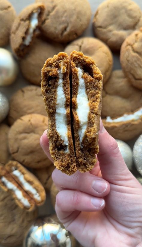 Gingerbread Cheesecake Stuffed Cookie- The BEST Soft and Chewy Gingerbread - Kelsey's Food Reviews Gingerbread Cheesecake, Christmas Cheesecake, Cheesecake Cookies, Baking Business, Festive Treats, Cream Cheese Filling, Food Reviews, Salted Butter, Christmas Treats