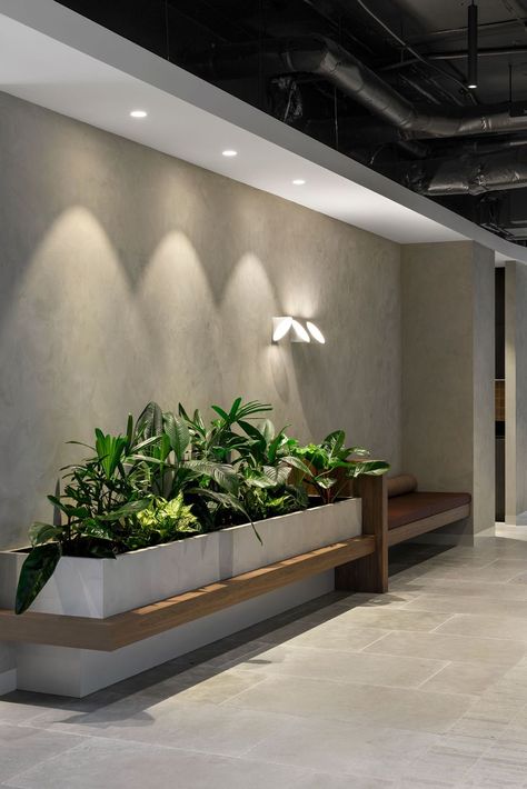 Natural Office Design, Lobby Wall Design, Lobby Designs, Doctor Office Design, Compact Laminate, Contemporary Office Design, Lobby Ideas, Lobby Interior Design, Base Building