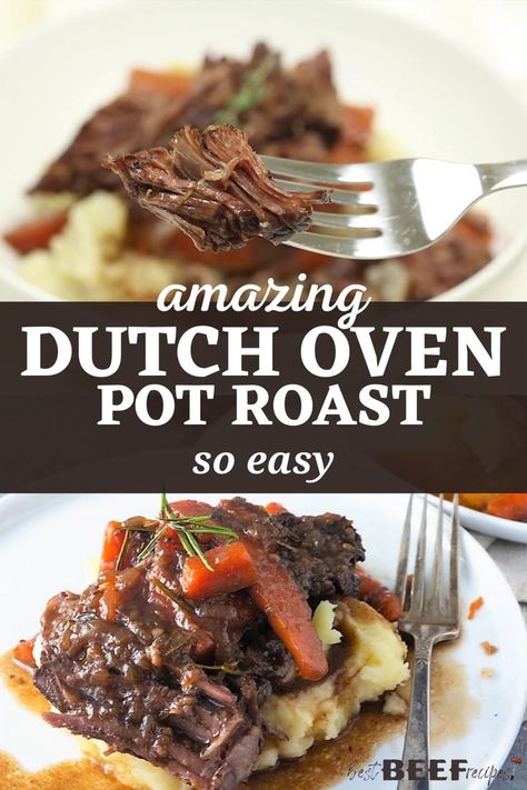 Chuck Roast Recipe Oven, Roast Beef Recipes Oven, Roast In Dutch Oven, Easy Roast Beef Recipe, Easy Roast Beef, Dutch Oven Recipe, Dutch Oven Pot Roast, Dutch Oven Beef, Oven Pot Roast