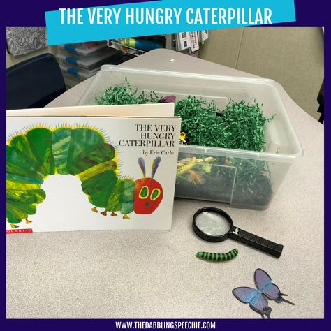 Spring Sensory Bins For Speech Therapy - thedabblingspeechie Caterpillar Activities, Spring Sensory, Play Therapy Activities, Spring Speech Therapy, Hungry Caterpillar Activities, Play Therapy Techniques, School Speech Therapy, Slp Activities, Games Family