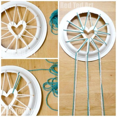 Paper Plate Dreamcatcher How To Diy Dream Catcher For Kids, Dream Catcher For Kids, Diy Dream Catcher Tutorial, Valentine Paper, Red Ted Art, Dream Catcher Art, Dream Catcher Diy, Paper Plate Crafts, Plate Crafts