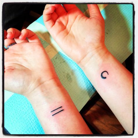 The left is an equal sign, symbolizing the fight for equality. The right is a enso, symbolizing an ongoing journey. Symbols For Equality, Equal Sign Tattoo, Equality Tattoo, Equality Tattoos, Equal Sign, Equals Sign, Sign Tattoo, Minimalist Tattoos, Tattoo Meaning