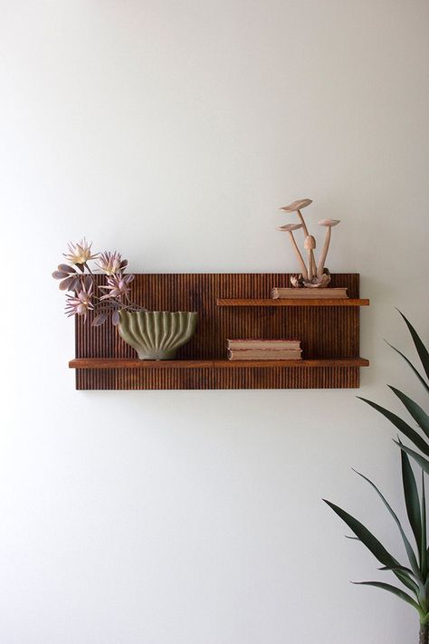 Kalalou Wall Shelf – Modish Store Tambour Wood, Christmas Tabletop Decor, Therapy Office Decor, White Shelves, Wood Shelf, Diy Wood Projects Furniture, In The Bedroom, Wood Accents, Wooden Shelves