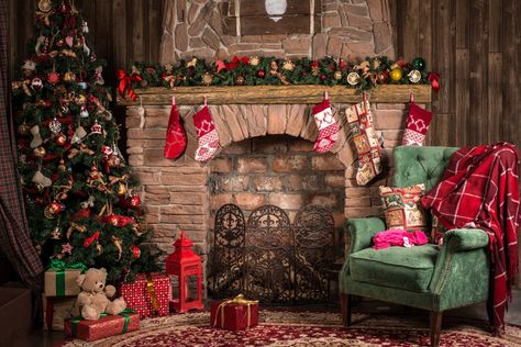 Holiday Christmas  Holiday Christmas Tree Living Room Fireplace Christmas Ornaments Stocking Wallpaper Christmas Backdrops For Photography, Christmas Tree And Fireplace, Photo Backdrop Christmas, Wallpaper Natal, Led Decoration, Elegant Christmas Trees, Christmas Aesthetic Wallpaper, Alphabet Fonts, Christmas Interiors