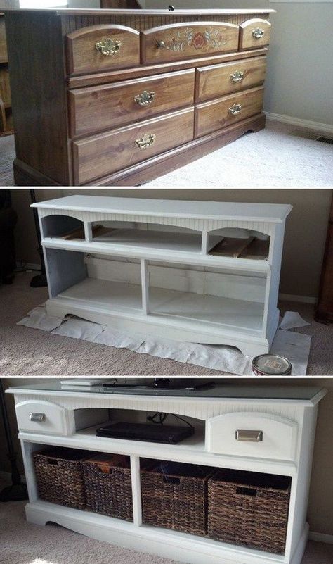 Old Tv Stand, Tv Stand Makeover, Koti Diy, Diy Daybed, Small Bedrooms, Decor Ikea, Hemma Diy, Wooden Dresser, Diy Furniture Hacks