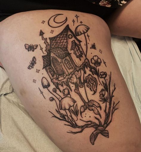 Storybook Tattoo, Baba Yaga Tattoo, Librarian Tattoo, Sorry Mom Tattoo, Baba Yaga House, Halloween Tattoos Sleeve, Forest Tattoo, Healthy Bodies, Sick Tattoo