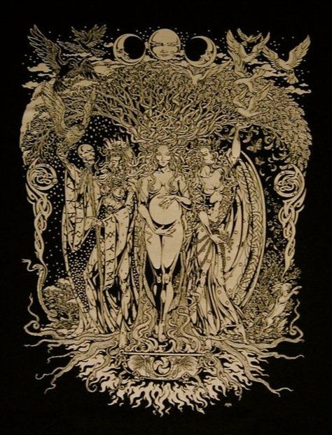 The Triple Goddess, Wiccan Art, Witch Tattoo, Oh My Goddess, Triple Moon Goddess, Three Women, Wicca Witchcraft, Occult Art, Triple Goddess