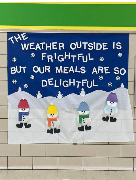 Christmas Bulletin Boards For School Cafeteria, Cafeteria Board Ideas, Christmas School Cafeteria Decorations, Halloween Cafeteria Bulletin Boards, Thanksgiving Cafeteria Bulletin Boards, School Cafeteria Halloween Decorations, Winter Cafeteria Bulletin Boards, Lunchroom Decorations Ideas, Lunch Lady Door Decorations