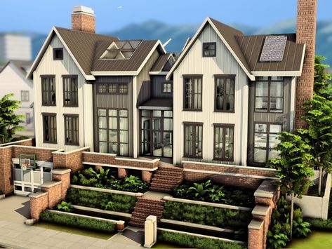 The Sims Resource - Eco Family House Sims 4 Family House, Sims 4 Modern House, Different House Styles, Townhouse Exterior, Ecological House, Cc Furniture, Pool House Plans, Easy Minecraft Houses, Sims 4 House Building