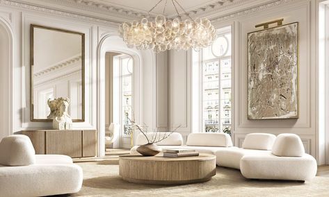 filippo piotto Rh Chandelier, Rh Home, Glass Ball Chandelier, Ball Chandelier, Modular Couch, Rh Modern, Luxury Furniture Brands, Living Room Ceiling, Round Side Table