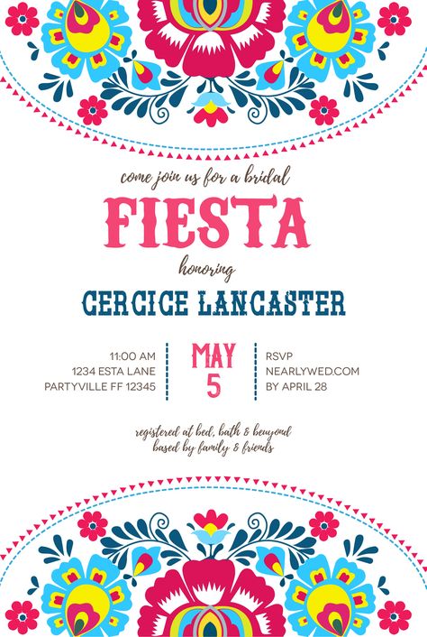 Fiesta Invite, Coed Baby Shower Invitations, Fiesta Baby Shower Invitations, Mexican Invitations, Fiesta Bridal Shower Invitations, Mexican Baby Shower, Couples Baby Shower Invitations, Folk Pattern, Fiesta Bridal Shower