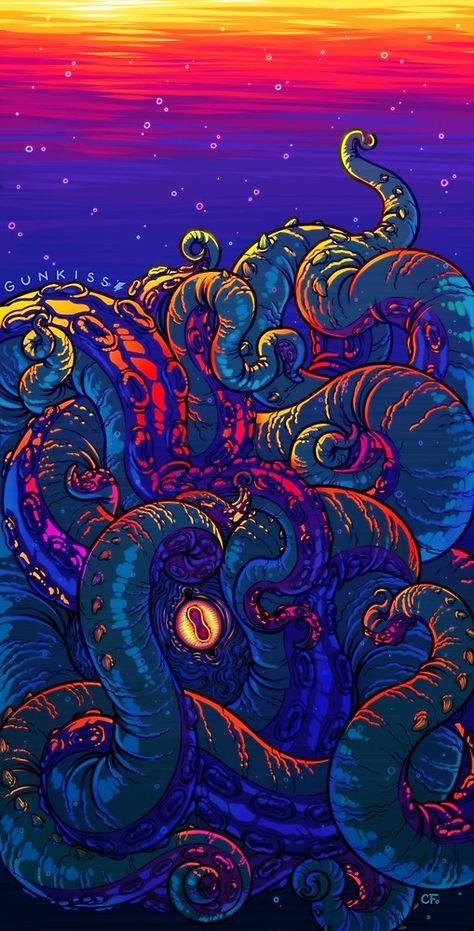 KRAKEN by Gunkiss Kraken Art, Octopus Art, Drawing Wallpaper, Trippy Wallpaper, Graphic Poster Art, Graffiti Wallpaper, Phone Wallpaper Patterns, Trippy Art, Kraken