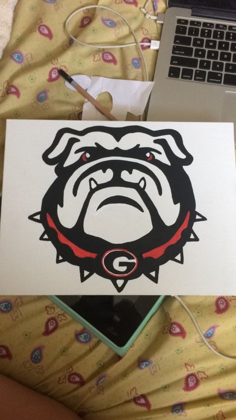 Georgia Bulldogs painting for my cousin. Uga Painting Ideas, Georgia Bulldogs Painting, Georgia Bulldog Painting, Bulldog Painting Easy, Uga Painting, Georgia Painting, Bulldog Drawing, Diy Paintings, Doodle Ideas