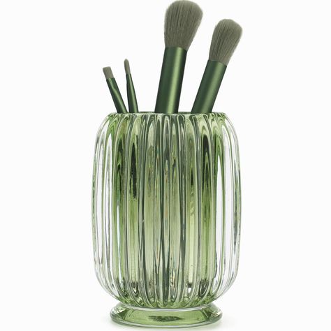 PRICES MAY VARY. Material: The makeup brush organizer is made of glass, thickened glass provides durable quality, smooth edges provides soft touch, arc shaped base ensures the brush holder stands stable, glass material is easy to clean. Choose the brush organizer, add art feeling to your life. Size: Makeup brush cup: 3.5 x 3.5 x 4.9 inch (external dimensions), opening diameter: 2.4 inch, bottom diameter: 2.7 inch, which can hold all your makeup brushes, very suitable for every girl's dressing ta Pen Pencil Holder, Dresser Table, Countertop Organization, Brush Storage, Makeup Brush Organization, Makeup Brush Storage, Table Office, Makeup Brush Holder, Vanity Bathroom