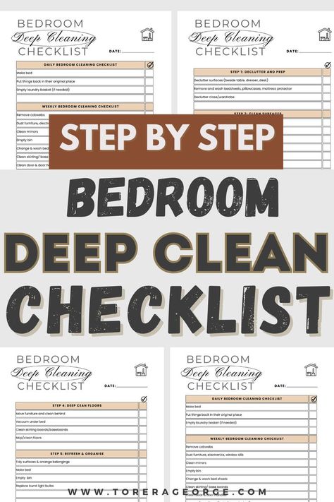 Who knew cleaning your bedroom could be SO EASY? This deep cleaning bedroom checklist is a game-changer! Bedroom Deep Clean Checklist, Deep Cleaning Room Checklist, Deep Clean Your Room, Step Bedroom, Deep Cleaning Bedroom Checklist, Bedroom Deep Clean, Cleaning Bedroom Checklist, Deep Cleaning Bedroom, How To Deep Clean Your Room