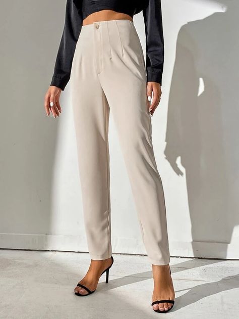 SHEIN Tall High Waist Plicated Detail Pants | SHEIN USA Beige Pants, Clean Body, Women Pants, Waist Length, Pocket Detail, Perfect Pair, The Office, Khaki Pants, Everyday Wear