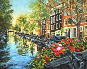 Amsterdam Oil Painting, Amsterdam Acrylic Painting, Netherlands Painting, Amsterdam Painting, Amsterdam Jordaan, Drawing Dreams, Journal Photos, Cityscape Paintings, Room Paintings