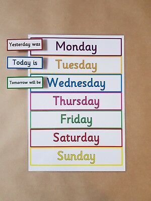 Days of the week Peg Chart, teaching resource, KS1, EYFS, educational | eBay Days Of The Week Activities, Classroom Charts, Classroom Calendar, English Classroom, Kindergarten Learning, English Activities, Cursive Font, Toddler Learning Activities, Days Of The Week