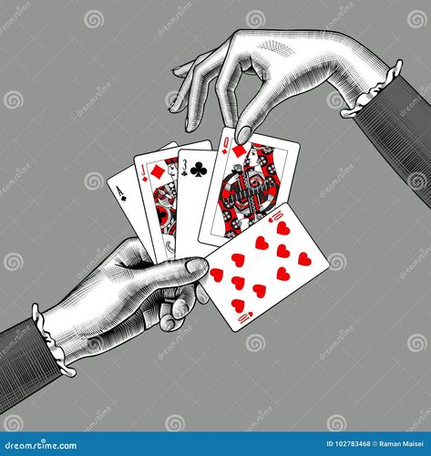 Illustration about Woman`s hands with playing cards fan. Vintage engraving stylized drawing. There is in addition a vector format EPS 8. Illustration of isolated, luck, game - 102783468 Hand Holding Paper, Stylized Drawing, Gambling Machines, Gambling Cake, Life Lyrics, Gambling Tattoo, Gambling Quotes, Gambling Party, Gambling Humor