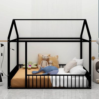 The house bed frame is made of Metal with smooth Painting, it is durable and has high bearing capacity to ensure its service life.Great for Boys and Girls, this house bed is lower to the ground, you can put your mattress on the floor, this full size metal bed is a perfect and safe transition for your little ones from their crib bed, available in black, white and pink colours, good for both boys and girls.Lets your child use their wild imaginations to create their own dream house, it can also be Full Bed Kids Room, Best Toddler Bed, Smooth Painting, Twin House Bed, Boy And Girl Shared Bedroom, Toddler Bed Boy, House Bed Frame, House Beds For Kids, Black Metal Bed