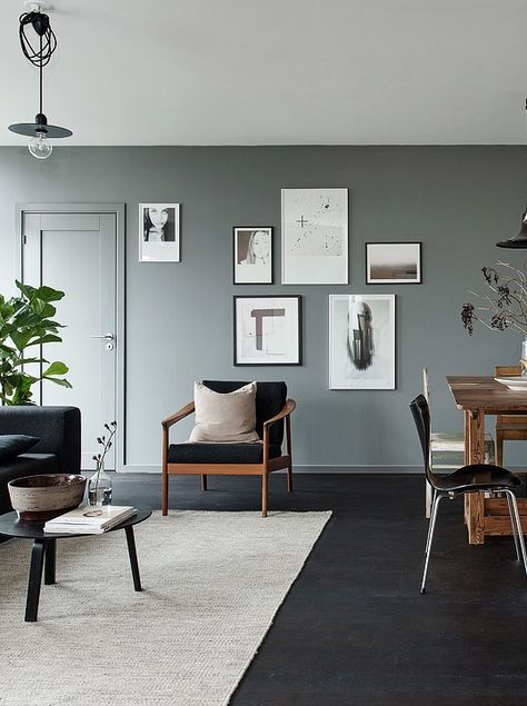 Modern, simple interior design and furniture. Living Room Dark Grey Floor, Dark Grey Living Room, Living Room Design Styles, Scandinavian Design Living Room, 카페 인테리어 디자인, 아파트 인테리어, Living Room Scandinavian, Grey Flooring, Black Floor