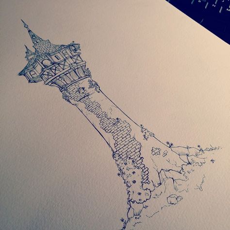 Glitter✨Gore✨Candy Corn✨ Rapunzel's Tower Drawing, Tangled Sketches Rapunzel, Rapunzel Tower Sketch, Tangled Tower Tattoo, Rapunzel Tower Tattoo, Rapunzel Tower Painting, Tangled Tower Drawing, Rapunzel Tower Drawing, Rapunzel Drawing Sketch