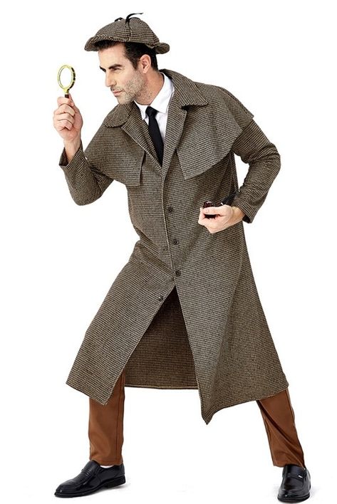 Mens Sherlock Holmes Costume Sherlock Holmes Costume, Detective Costume, Turtleneck Coat, Detective Outfit, Detective Sherlock Holmes, Danny Zuko, Fancy Dress Up, Up Costumes, Collar Coat