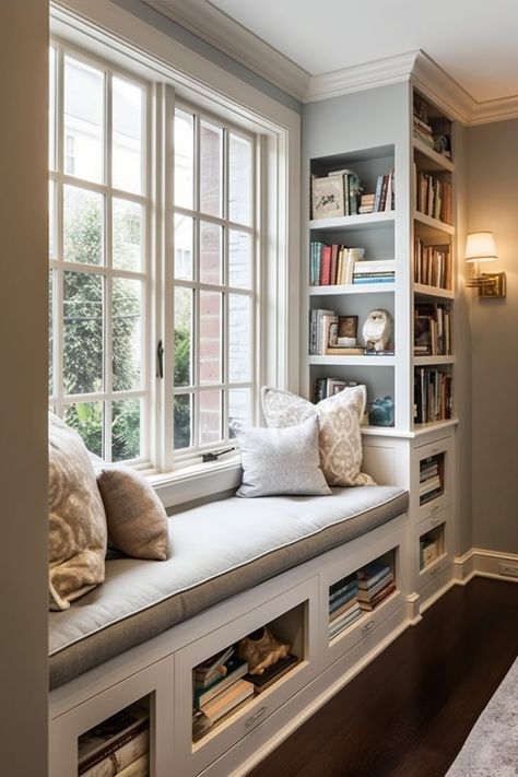 Window Seat Ideas, Home Library Rooms, Window Seat Design, تصميم داخلي فاخر, Home Library Design, Cozy Spot, غرفة ملابس, Hus Inspiration, Window Seat