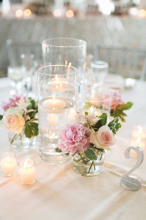 romantic blush flower and candle wedding centerpieces ideas #weddingcenterpieces Candles And Flowers, Candles Flowers, Floating Candle Centerpieces, Tafel Decor, Candle Wedding Centerpieces, Blush Wedding Flowers, Wedding Floral Centerpieces, May Weddings, Pastel Wedding