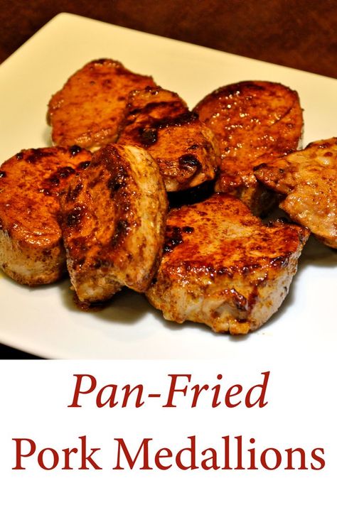 Pork Tenderloin, sliced and fried in a seasoned, hot skillet is a flavorful main course in just 15 minutes. #PorkMedallions #PorkTenderloin #PanFriedPork #RecipesFor2 Pork Medallion Recipes, Fried Pork Tenderloin, Pork Tenderloin Medallions, Pork Medallions, Tenderloin Recipes, How To Cook Pork, Pork Tenderloin Recipes, Stuffed Pork Tenderloin, Fried Pork