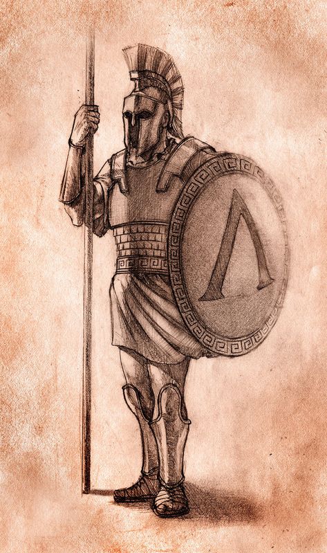 Hoplite by TamplierPainter Ancient Lion, Ancient Sparta, Greek God Tattoo, Soldier Drawing, Greek Soldier, Warrior Drawing, Lion Drawing, Greek Warrior, Warrior Tattoos