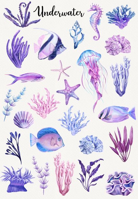 Coral Reef Drawing, Scrapbook Wall Art, Coral Drawing, Coral Reef Art, Sea Life Animals, Sea Life Art, Coral Art, Watercolor Succulents, Underwater Art