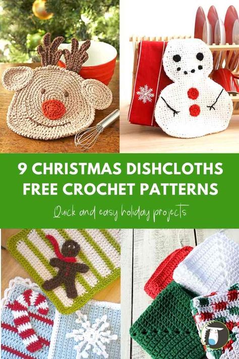 9 Christmas Dishcloths or Washcloths Free Crochet Patterns to Make for the Holidays #christmas #crochet #dishcloth #washcloth #free #patterns Christmas Dishcloth, Dishcloth Patterns Free, Crochet Placemat Patterns, Christmas Crochet Patterns Free, Crochet Christmas Gifts, Dishcloth Crochet Pattern, Crochet Xmas, Crochet Washcloth, Placemats Patterns