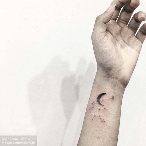 45 Awesome Aquarius Constellation Tattoo Designs With Meaning Best Star Tattoos, Star Constellation Tattoo, Aquarius Constellation Tattoo, Astronomy Tattoo, Tattoo On The Wrist, Virgo Constellation Tattoo, Diy Tattoo Permanent, Moon Phases Tattoo, Basic Tattoos