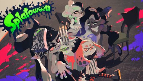 Splatoon 2 Halloween Artwork Features Callie, Marie, Marina and Pearl Marina Splatoon, Pearl And Marina, Callie And Marie, Splatoon 2 Art, Halloween Artwork, Halloween Poster, Smash Bros, Splatoon, Halloween Art