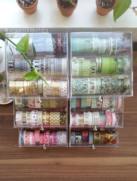 Quilting Storage, Washi Storage, Organization Goals, Washi Tape Storage, Tape Organizer, Desk Items, Tape Storage, Stationary Organization, Sticker Organization