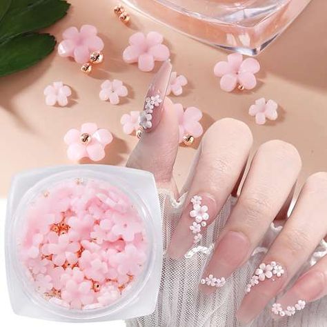 Hawaiian Flower Nails, Pink Flower Nails, Nail Flower, Witch Nails, Hard Gel Nails, 3d Flower Nails, Flower Confetti, Manicure Diy, Flower Nail Designs