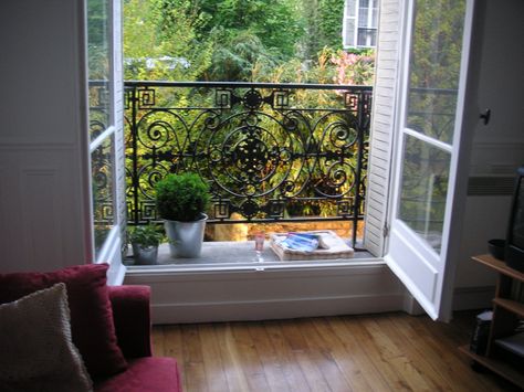 . French Balcony Ideas, Balcony In Paris, Parisian Balcony, Balcony Inspiration, Paris Balcony, Indoor French Doors, Juliette Balcony, French Balcony, Balcony Window