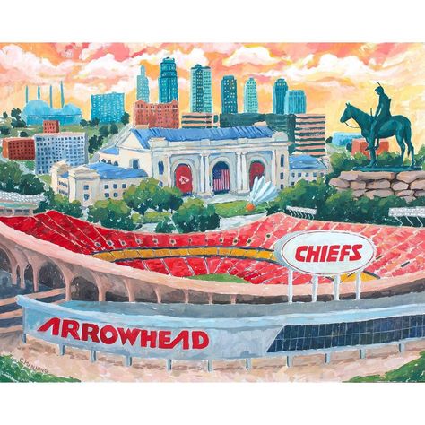 Crystal Manning on Instagram: “Happy Red Friday! While some people are excited for fall weather, I've been a little melancholy wearing sweatshirts and taking kleenexes on…” Kansas City Plaza, Stadium Art, Kansas City Art, Chiefs Kingdom, Arrowhead Stadium, Textured Watercolor, Red Friday, Fall Weather, Print Artist