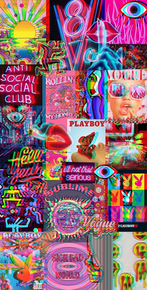 colorful retro collages, one trippier than the other, great for phone backgrounds and wall art. I Spy Photography, Trippy Collage Art, Retro Wall Art Ideas, Retro Collage Wallpaper, Vintage Phone Wallpaper Retro, Backgrounds For Collages, Dark Retro Aesthetic, Multi Color Aesthetic, Retro Art Wallpaper