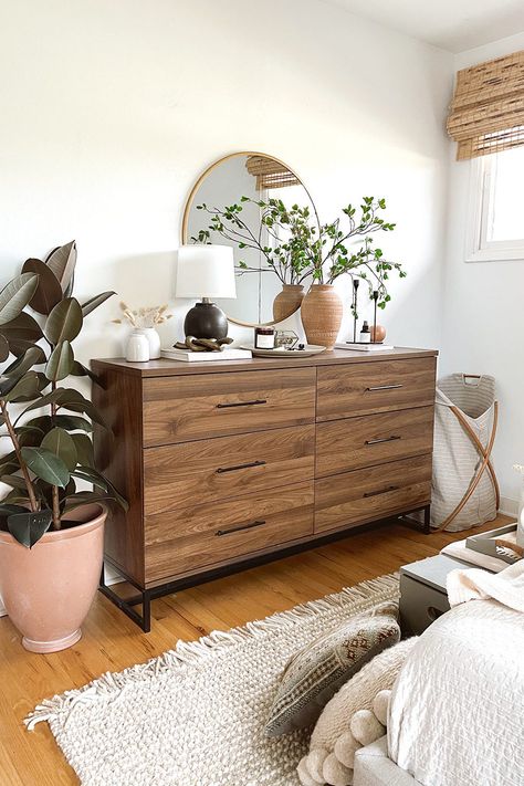 How do you turn a room into a cozy oasis? @indie.boho.nest added simple décor like pottery, books, and candlesticks to her dresser to completely transform her bedroom for fall. Tap the link to shop everything Gianna used to get this look. #AmazonHome #FoundItOnAmazon Bedroom Storage Unit, Cozy Bedroom Furniture, Bedroom Dresser Styling, Simple Dresser, Dresser Decor Bedroom, Chest Of Drawer, Cabinet Dresser, Redecorate Bedroom, Dresser Decor