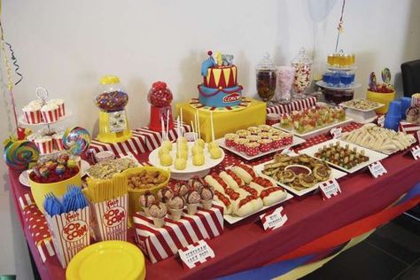 Circus Birthday Party Ideas | Photo 2 of 15 | Catch My Party Circus Party Foods, Circus Birthday Party Ideas, Circus Food, Circus 1st Birthdays, Movie Night Ideas, Carnival Birthday Party Theme, Circus Carnival Party, Circus Theme Party, Carnival Food