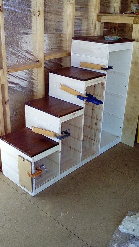 Loft Bed Ideas With Storage, Adult Loft Bed Storage, How To Build Loft Stairs, Storage Stairs For Loft Bed, Loft Bed Stairs Ideas, Trofast Stairs, Loft Bed Stairs, Trofast Storage, Trofast Ikea