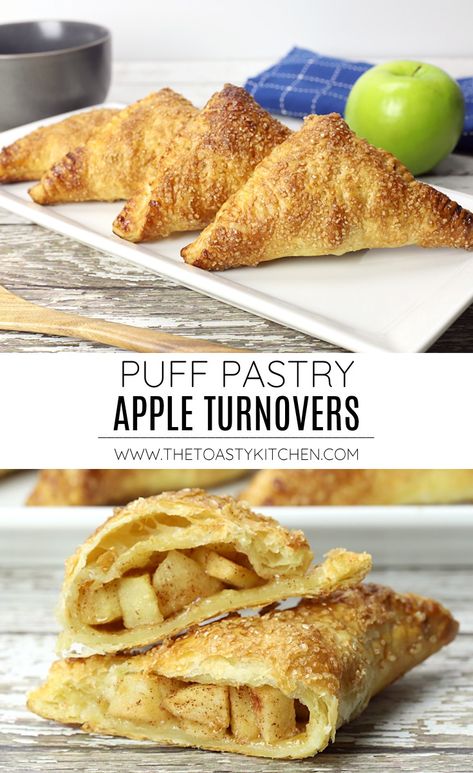 Puff Pastry Apple Turnovers recipe - by The Toasty Kitchen #puffpastry #apple #appledessert #appleturnovers #turnovers #handpies #easydesserts #dessertrecipe #applerecipe #recipe Fruit Turnovers, Homemade Apple Turnovers, Witchy Food, Puff Pastry Apple Turnovers, Apple Turnovers With Puff Pastry, Quick Puff Pastry, Dessert Favorites, Apple Turnover Recipe, Puff Pastry Apple